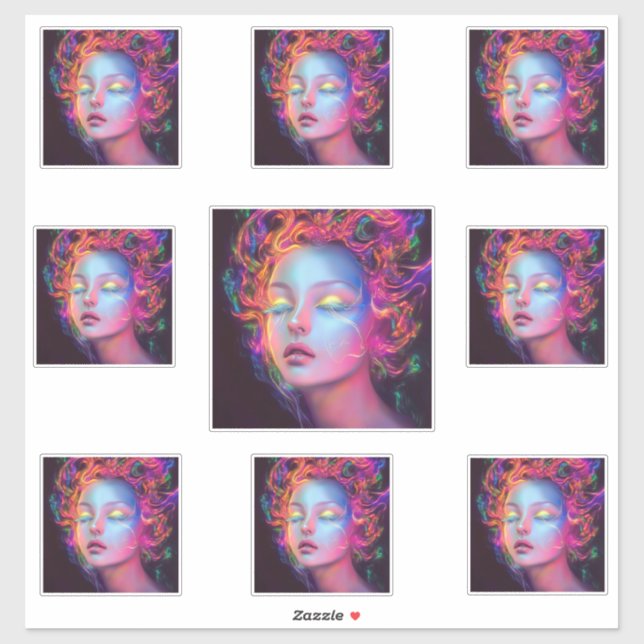 Sticker Femme Alien aux cheveux cosmiques (Feuille)