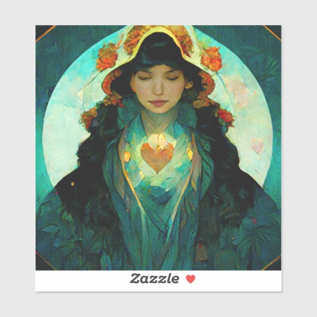 Sticker Femme au coeur brillant Imaginaire Sci-Fi (Feuille)