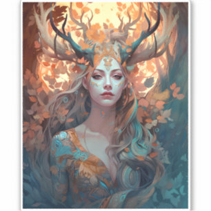 Sticker Femme Avec Antlers Imaginaire Art