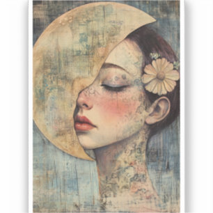 Sticker Femme Vintage Boho et demi-lune