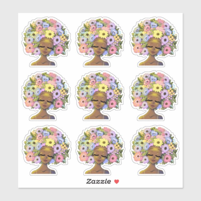 Sticker Femmes afro-américaines avec des fleurs dans les c (Feuille)