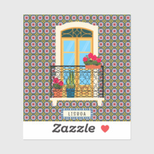 Sticker Fenêtre de la maison de Lisbonne avec plantes et c