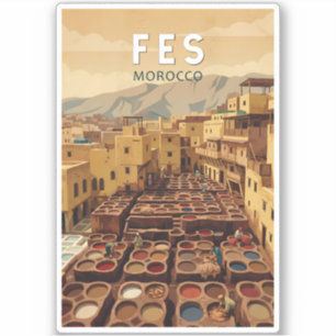 Sticker Fès Maroc Illustration Voyage Art Vintage