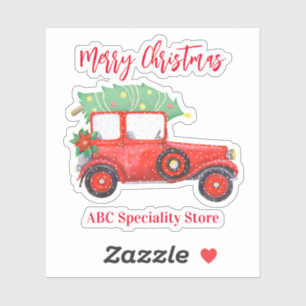Sticker Festif de Noël Arbre Rouge Camion blanc