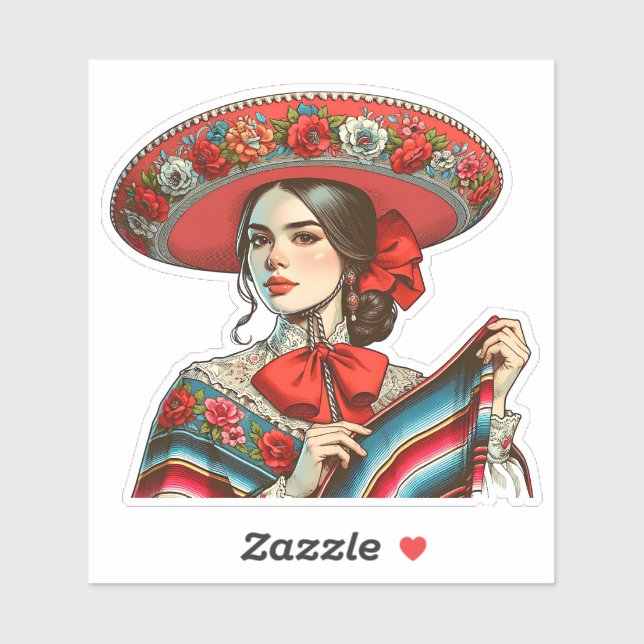 Sticker Festif Sombrero & Sarape Retro Mariachi Mexicana (Feuille)