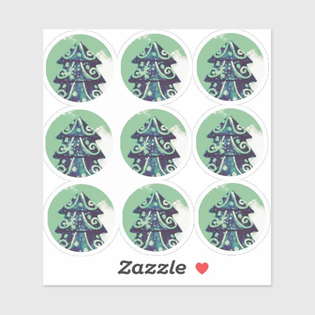 Sticker Festif Vert décoré Noël Arbre de Noël (Feuille)