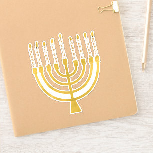 Sticker Festive Menorah Hanoukka Céleste bougies élégantes