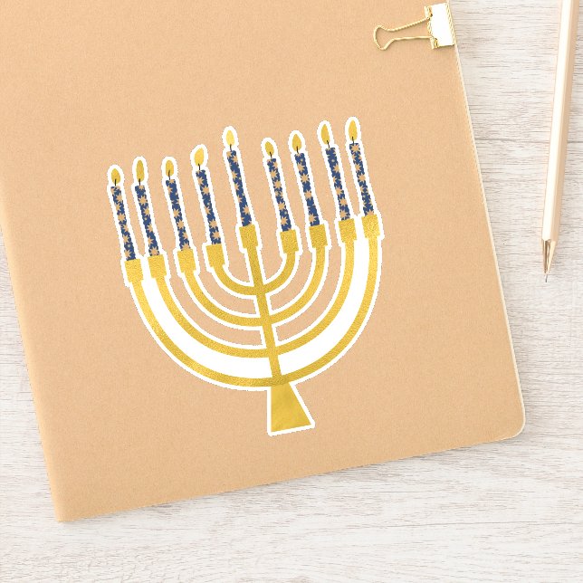 Sticker Festive Menorah Hanoukka Céleste bougies élégantes (Carnet)