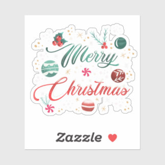 Sticker Festive Merry Christmas Typography with Ornaments