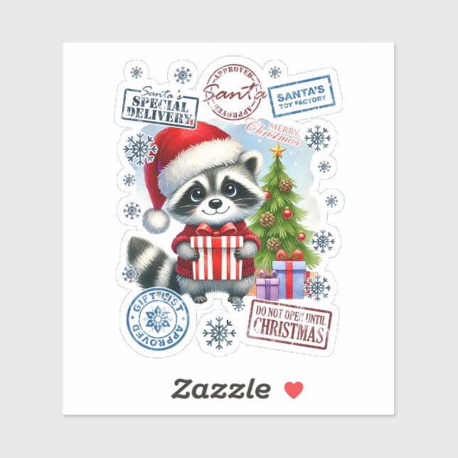 Sticker Festive Raccoon Délivrer Noël à tous (Feuille)
