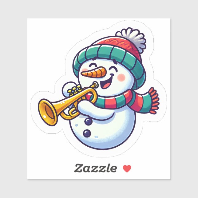 Sticker Festive Snowman Trumpeting joyeusement (Feuille)