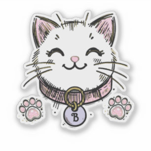 Sticker Fête d'anniversaire chaton rose violet or Kitty Ca