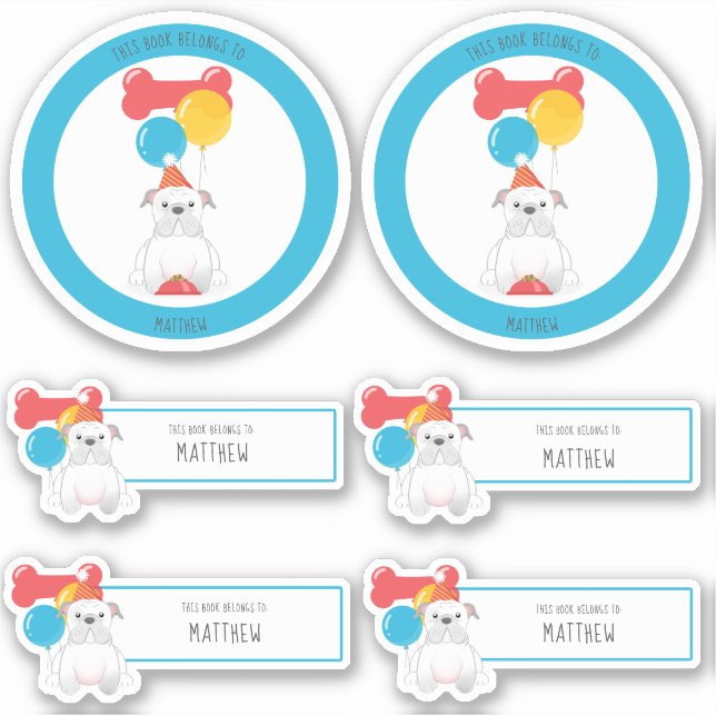 Sticker Fête d'anniversaire de Bulldog Ce livre appartient (Devant)