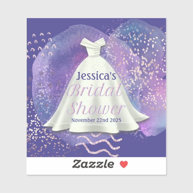 Sticker Fête des mariées Mariage Gown violet & Rose Gold G (Feuille)