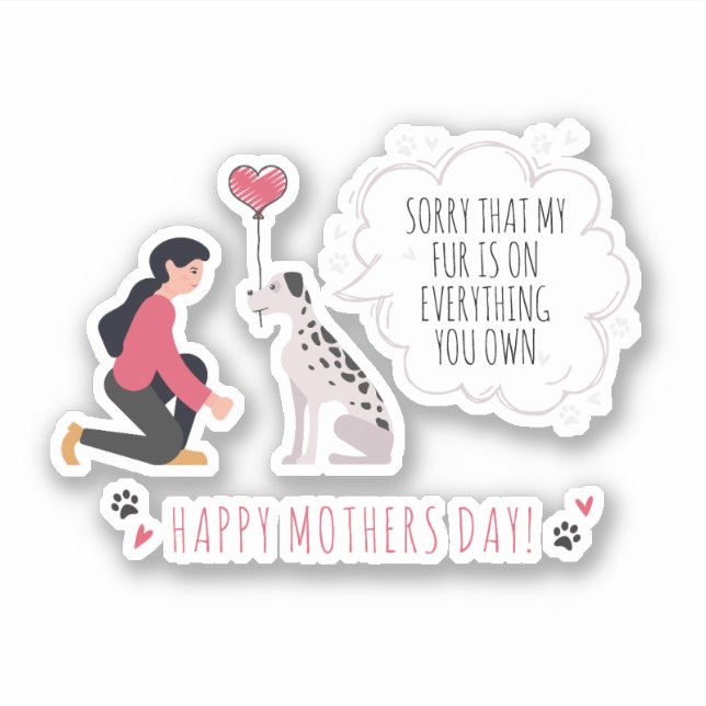 Sticker Fête des mères Chien Maman Drôle Pâtes Aimer Coeur (Devant)