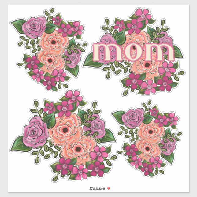 Sticker Fête des mères Roses de rose et corail (Feuille)