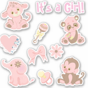 Sticker Fête Prénatale Bébé Fille Animaux Rose Set