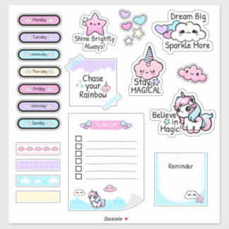 Sticker Feuille d'autocollant du planificateur Unicorn Cut