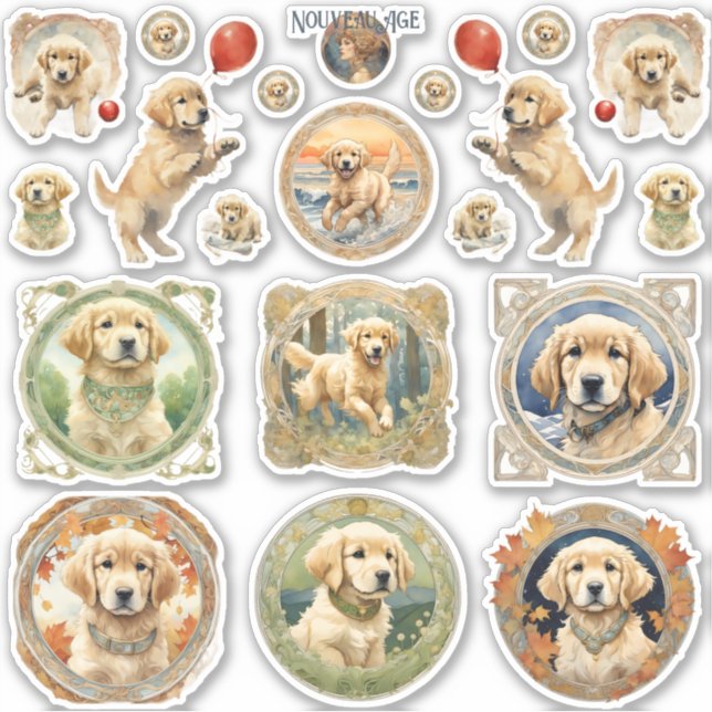 Sticker Feuille d'autocollant pour chiot d'or (Devant)