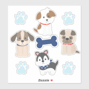 Sticker Feuille d'autocollants à chiot bleu