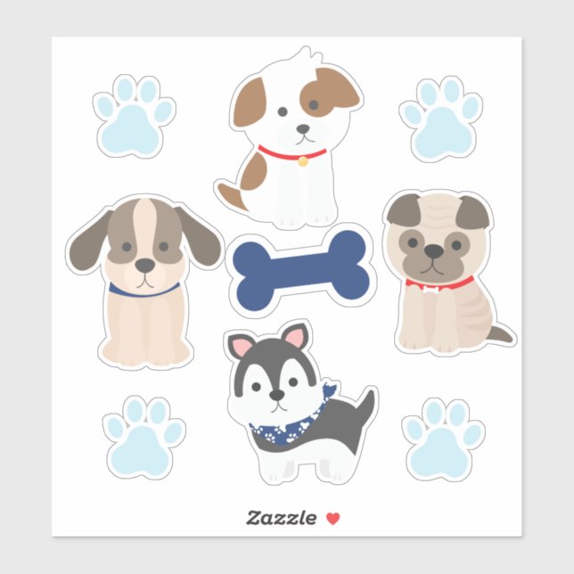 Sticker Feuille d'autocollants à chiot bleu (Feuille)