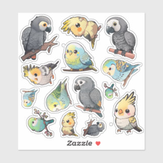 Sticker Feuille d'autocollants African Grey, Cockatiel et 