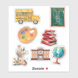 Sticker Feuille d'autocollants aquarelle pour la rentrée s