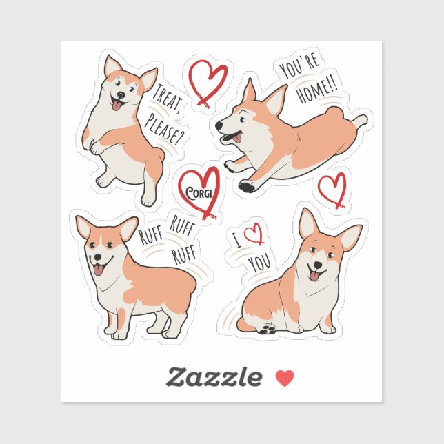 Sticker Feuille d'autocollants Corgi Love (Feuille)