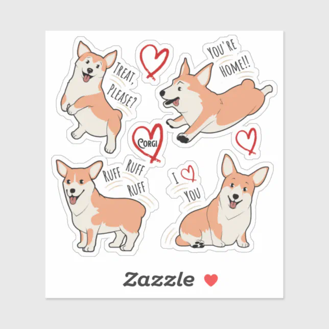 Sticker Feuille d'autocollants Corgi Love