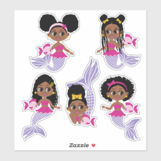 Sticker Feuille d'autocollants de fille sirène noire migno