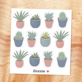 Sticker Feuille d'autocollants de plantes grasses et cactu
