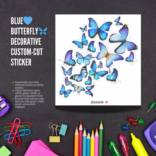 Sticker Feuille d'autocollants décoratifs Papillon Bleu Ex (Adorn Your World with a Cascade of Blue Beauty.)