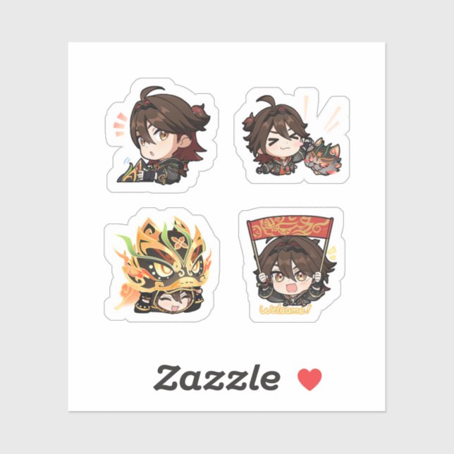 Sticker Feuille d'autocollants Gaming Genshin Impact 4 Pac (Feuille)