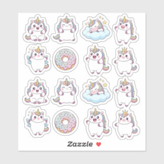 Sticker Feuille d'autocollants Kawaii Chubby Unicorn & Don