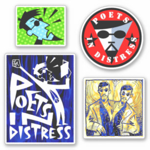 STICKER FEUILLE D'AUTOCOLLANTS POUR POÈTES EN DÉTRESSE