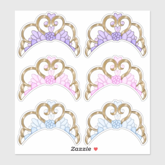 Sticker Feuille d'autocollants Rose, Violet et Bleu, Tiara (Feuille)