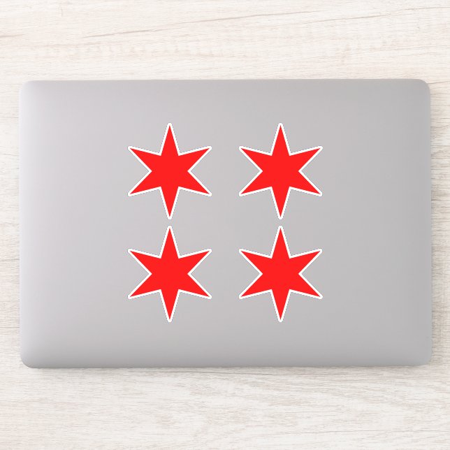 Sticker Feuille d'étiquette | Chicago Drapeau rouge 6 poin (Ordinateur)