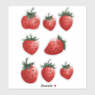 Sticker Feuille d'étiquette de fraise d'aquarelle