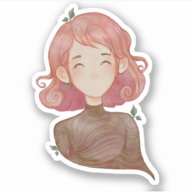 Sticker Feuilles aquarelle et caractère fille arbre (Devant)