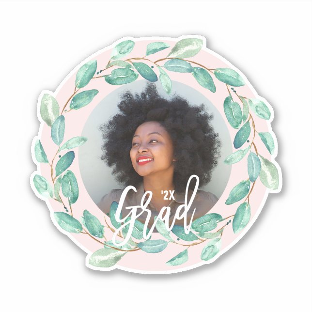 Sticker Feuilles d'Eucalyptus sur Blush Graduate Photo et  (Devant)