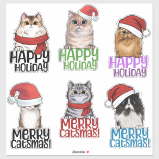 Sticker Feuillet d'autocollants de Noël Joyeux Catsmas