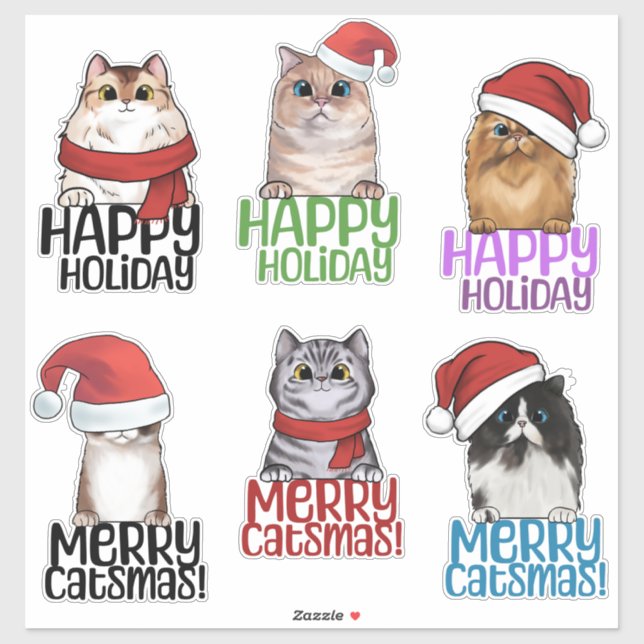 Sticker Feuillet d'autocollants de Noël Joyeux Catsmas (Feuille)