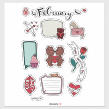 Février Planche d'autocollants – Oursons mignons &