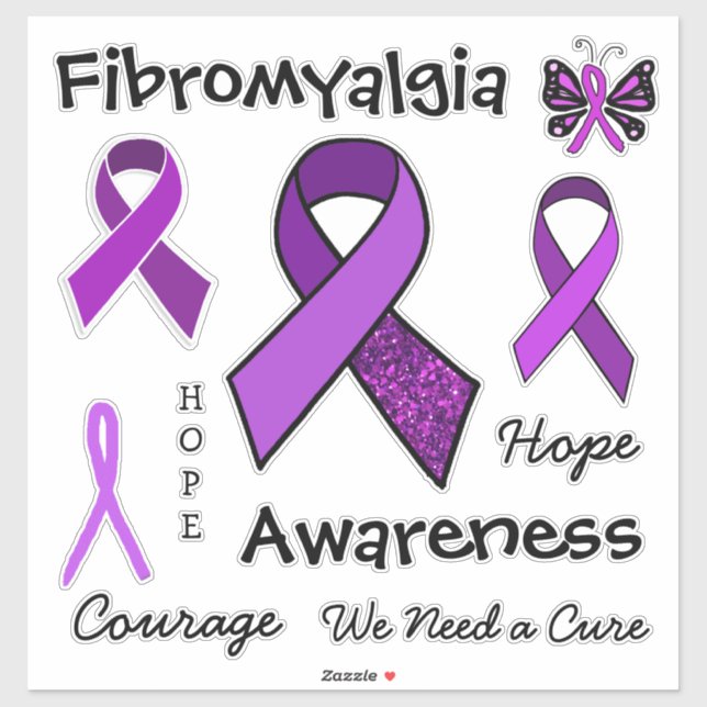 Sticker Fibromyalgie Rubans de sensibilisation à la violet (Feuille)