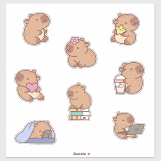 Sticker Fiche d'autocollants de Doodle Capybara mignon