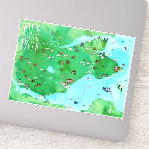 Sticker Fife Coastal Path Scotland Watercolor Map Art