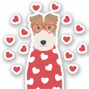 Sticker Fil Fox Terrier Verres Coeur chien de chien rose