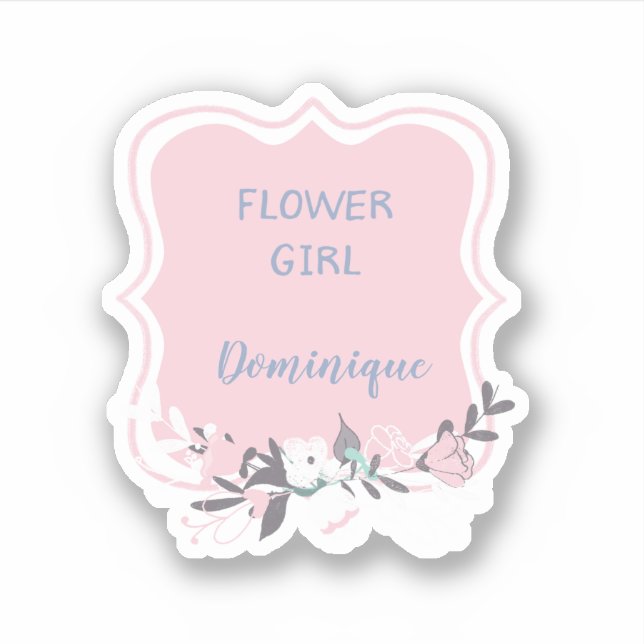 Sticker Fille à fleurs avec nom Floral encadré découpé (Devant)