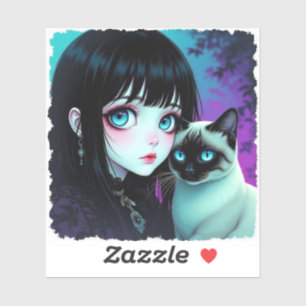 Sticker Fille Anime et Chat Siamois