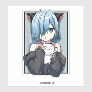 Sticker Fille anime Neko Fille chat pastel Ja